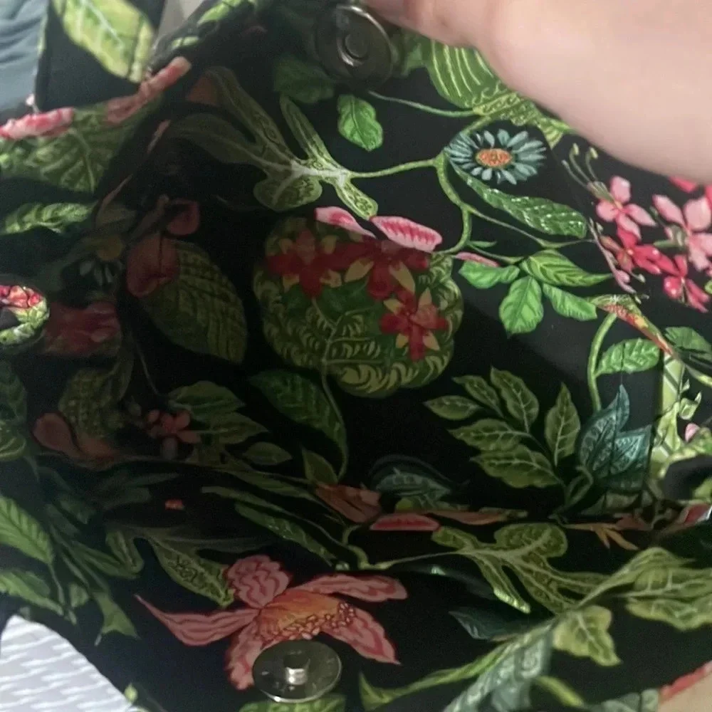 Vera Bradley Quilted Black Floral Tote with Pink and Green Accents
